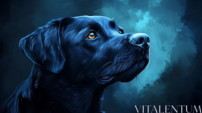 Black dog portrait rendered with blue digital lighting