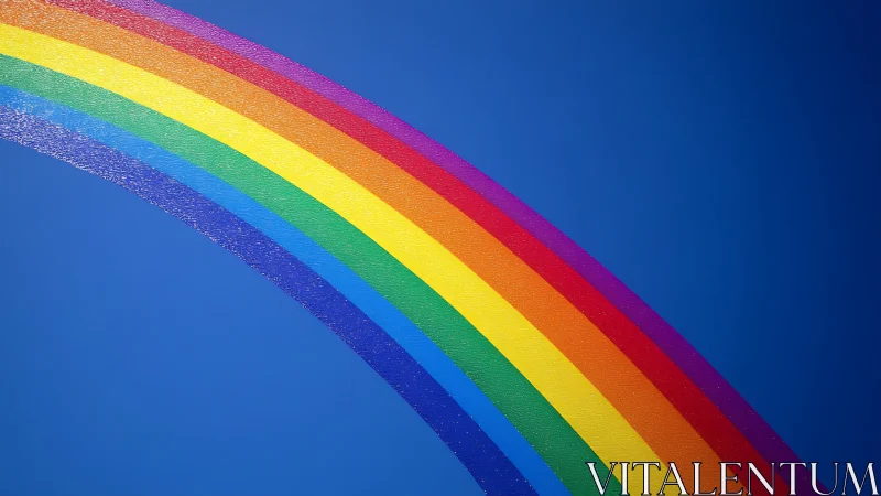 Vibrant arc rainbow against deep blue sky backdrop.