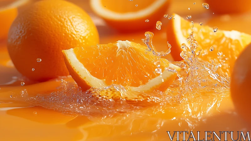 Orange slices impact liquid surface and generate water splash