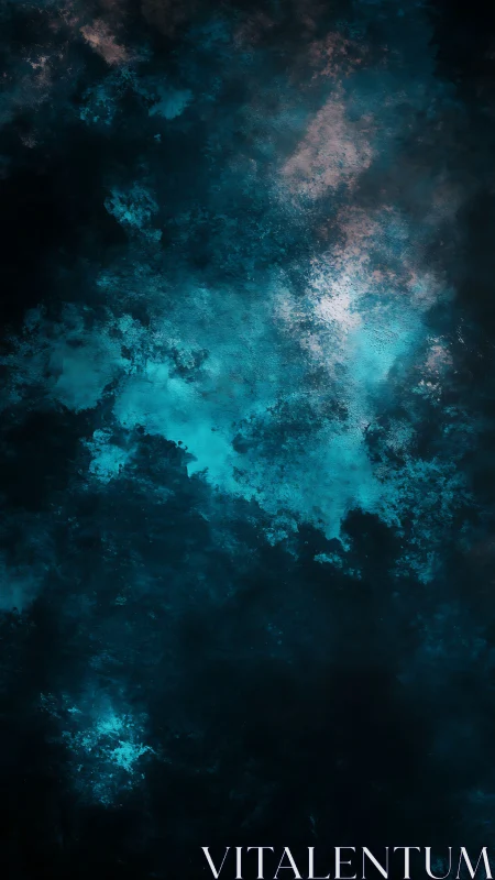 Teal nebula cloud spreads through deep black cosmic space