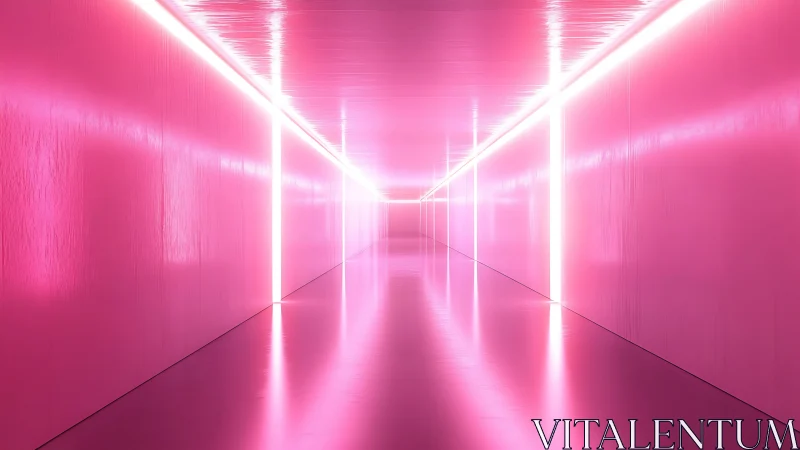 Linear pink corridor with continuous neon strip lighting.