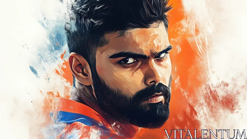 Storm-eyed athlete blazes through swirls of painted fire.