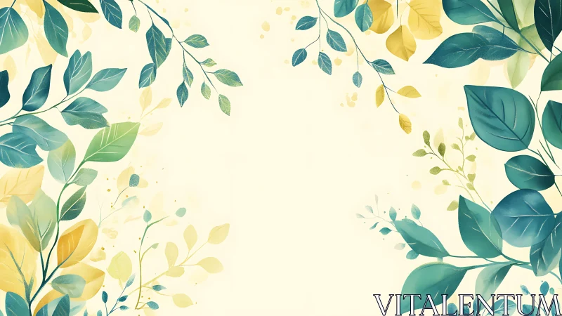 Bilateral botanical frame with teal yellow foliage gradients.