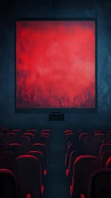 Crimson screen dreams in a midnight-blue empty cinema hall.
