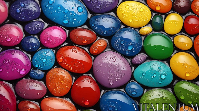 Wet multicolored pebbles forming dense surface pattern.