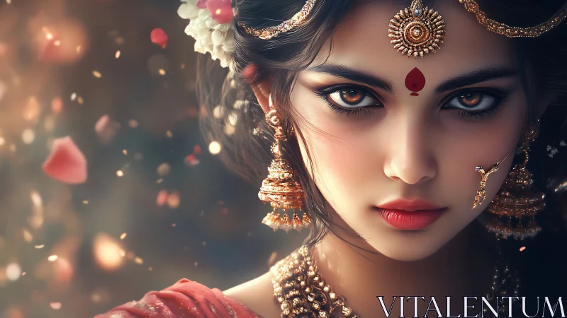 Ornate portrait of woman with bindi in cinematic digital lighting