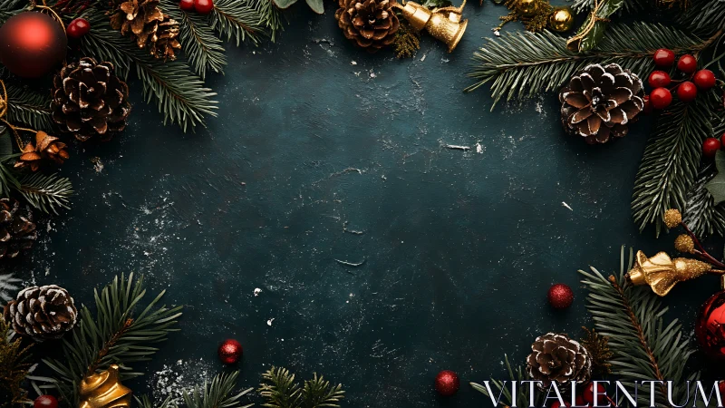 Symmetrical Christmas border frames textured dark teal background