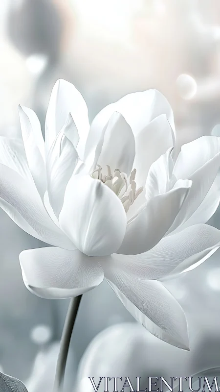 White Lotus Bloom in Soft Focus Luminescence and Ethereal Detail