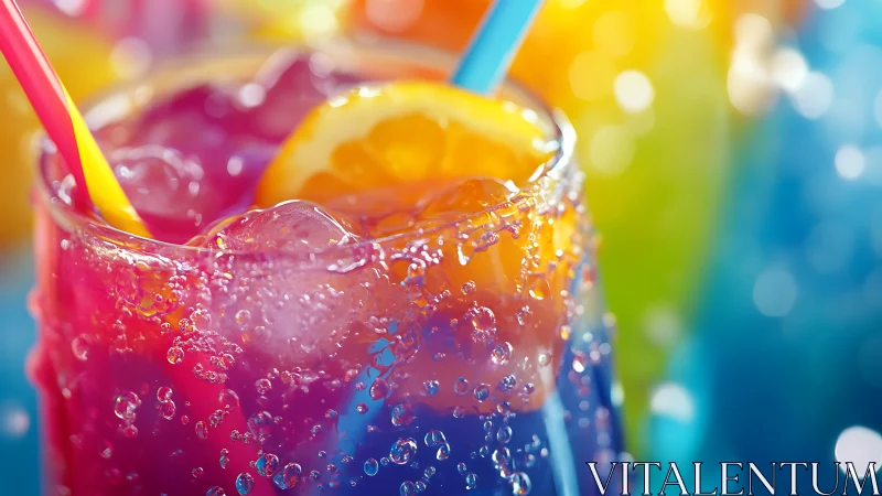 Colorful Carbonated Beverages Chilled with Ice.