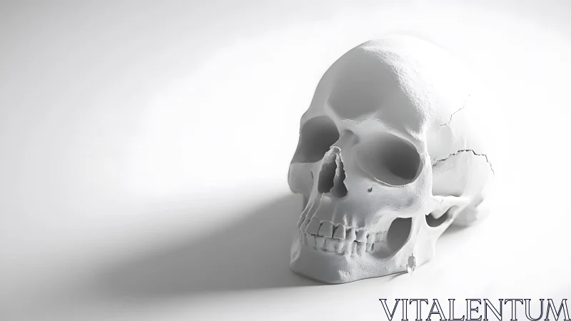 Realistic human skull in bright minimalist lighting, modern style.