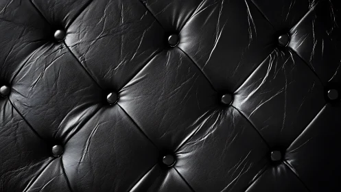 Black leather tufted upholstery surface shows detailed sheen