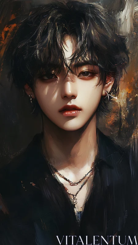 Digital painting portrait with chiaroscuro brushwork emphasis.