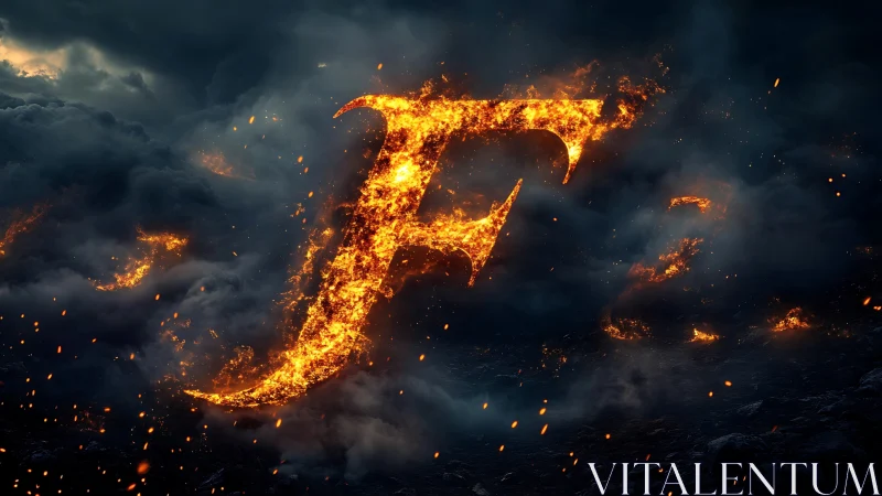 Fiery Number Seven Against Stormy Sky.