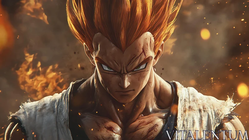 Blazing warrior portrait in hyper-detailed battle focus.