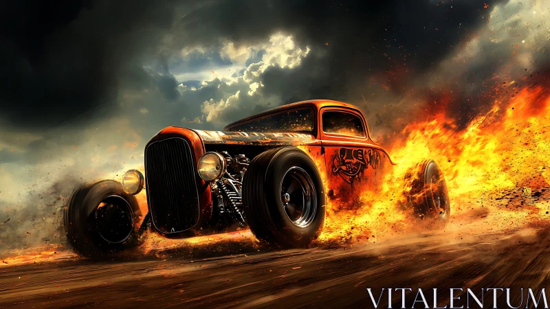 Flaming Hot Rod Truck Speeds Through Inferno.