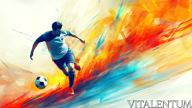 Dynamic digital painting of a soccer player in motion fieldscape.