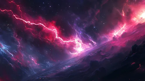 Cosmic stormlight dances across a glowing alien horizon