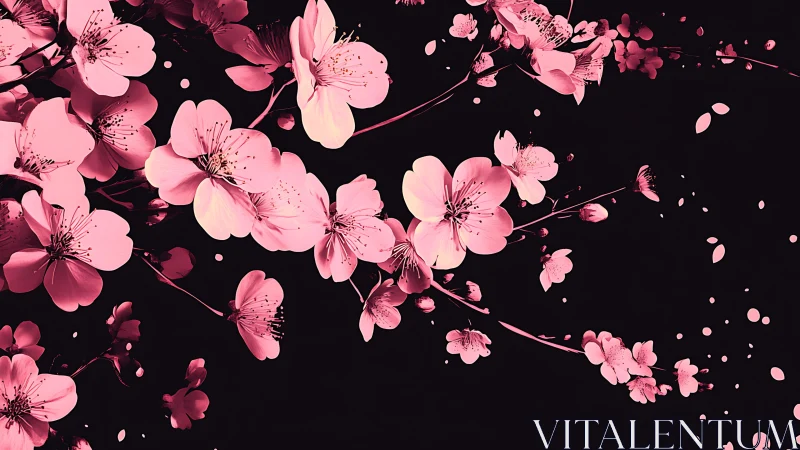 Pink Cherry Blossoms Dance Against Midnight Sky.