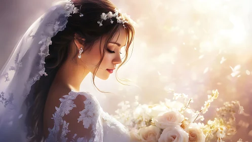 Softly lit bride portrait glows in romantic pastel light