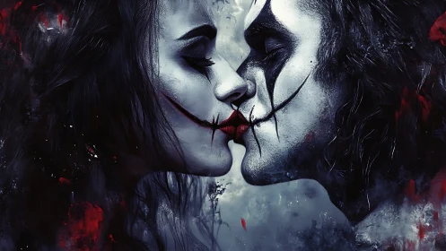 Dual Visages Unified: Intimate Portrait with Digital Abstraction.