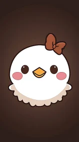 Cute Kawaii Chick Character with Bow Against Warm Brown