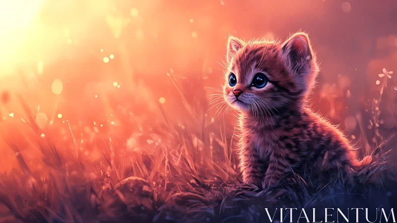 Luminous Kitten in Golden Sunset Field