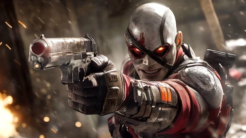 Ballistic cyborg marksman with glowing ocular targeting system.