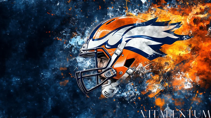 Digital football helmet with stylized horse logo profile.