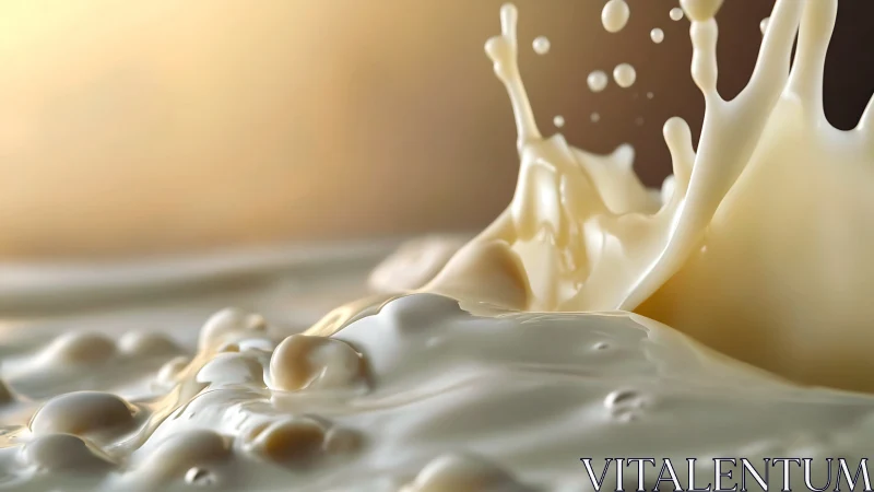 Close-up view of milk splash and surface fluid dynamics.