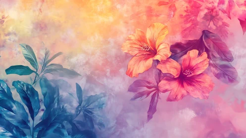 Hibiscus Dreams: Where Twilight Petals Dance Across Watercolor Skies