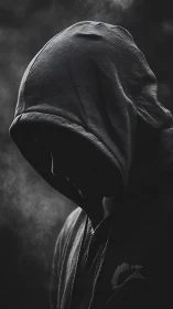 Hooded silhouette in low key lighting isolates anonymous figure