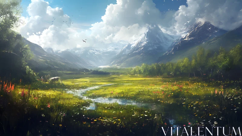 High-dynamic digital landscape of alpine meadow watershed.