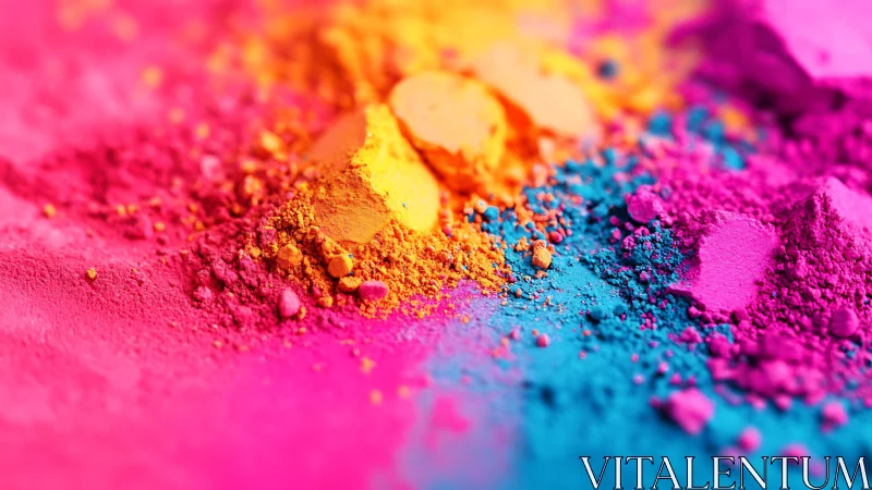 Vibrant pigment powders form a saturated macro chromatic field