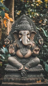 Weathered stone Ganesha sculpture shows intricate relief carving
