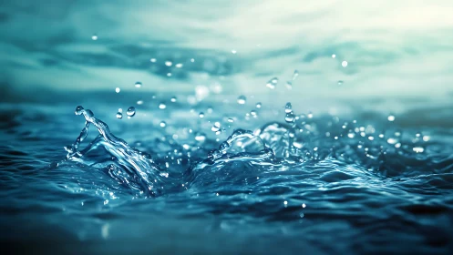 Gentle water splash dancing in cool, shimmering light.