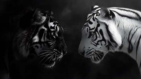 Monochromatic Tiger Confrontation: High-Contrast Profile Study