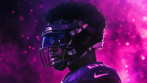 Electric focus surrounds a determined football player in neon light