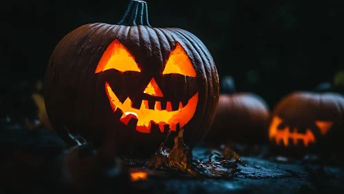 Low-key nocturnal jack-o-lantern with internal flame dynamics.