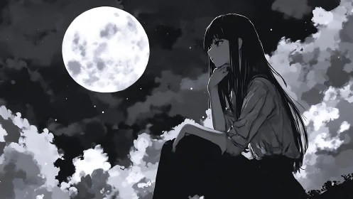 Moonlit daydreamer perched in a hush of silver clouds.