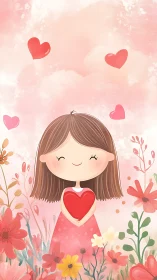 Girl with Heart: A Whimsical Love-Inspired Digital Illustration.