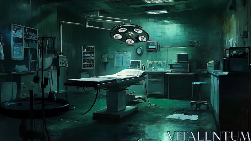 Moody teal surgery room glowing with quiet dramatic tension.