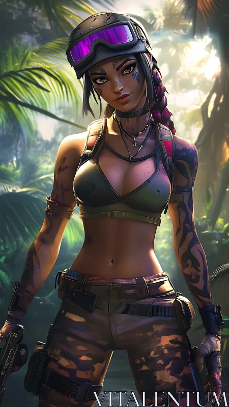 Jungle raid vanguard girl under neon-tinted battle light.