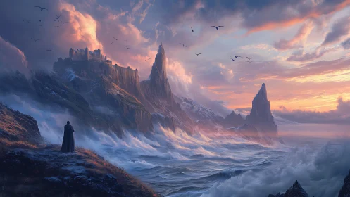 Fortress on Rocky Coastline with Stormy Sky.