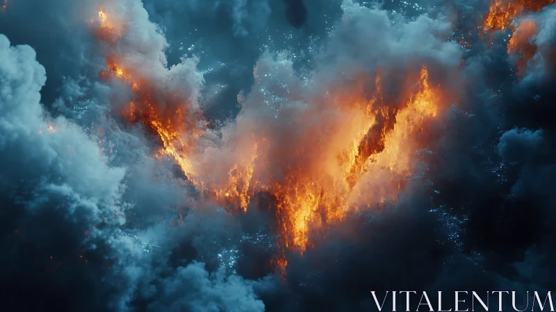 Celestial fire formation against storm clouds with stellar elements.