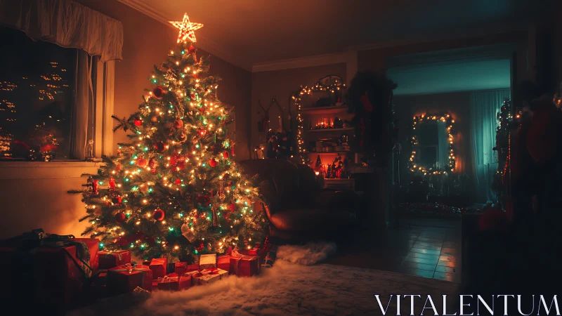 Midnight Christmas tree quietly conducts a room of warm light