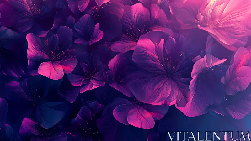 Vivid neon flowers in deep purple and pink glow.