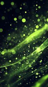 Green particle waves over dark abstract background.
