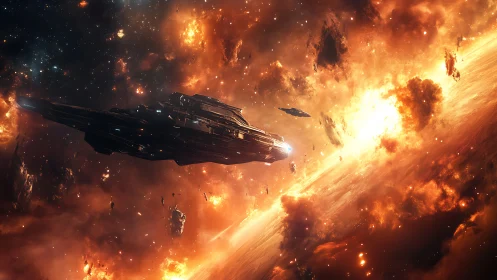 Stellar dreadnought crossing erupting nebular firestorm.