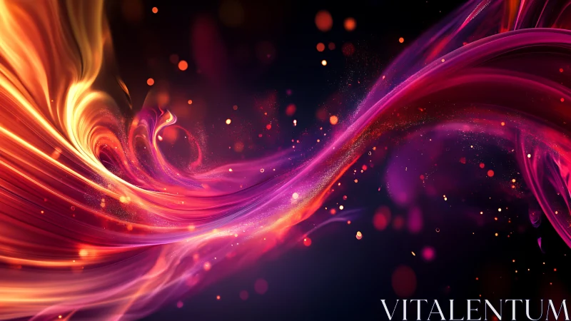 Flowing neon waves with particle dynamics on dark background.