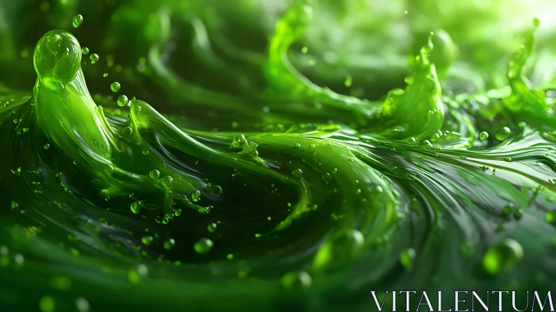 Vivid green liquid splashes in dynamic abstract digital art style.